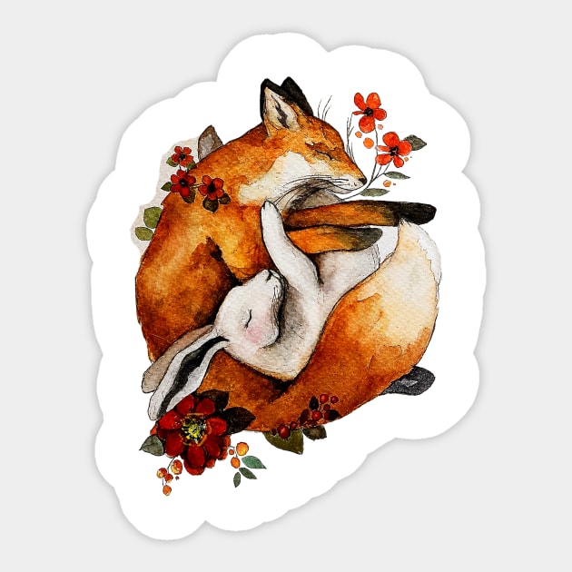 Sleepy Fox and Hare Sticker by TatianaBS